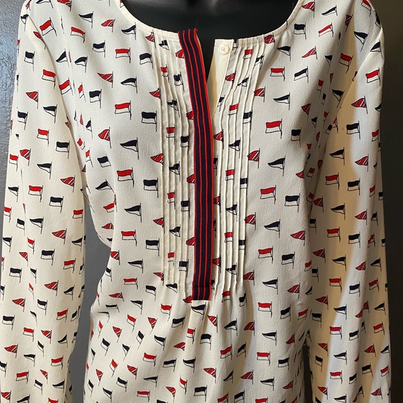 Talbots Ivory Blue & Red Sail nautical Flag Blouse - Picture 5 of 15